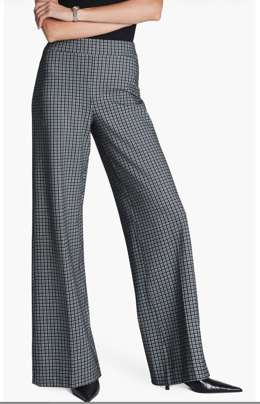 SPANX Smooth Jacquard Gingham Plaid High Waisted Wide Leg Pants Gray Size Small